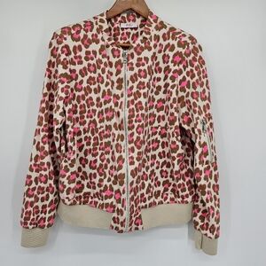 Yolly Italy Neon Pink Tan Leopard Bomber Athleisure Jacket Womens Size Xl